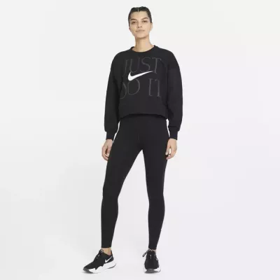 Sweat crop Nike Dri-FIT Get Fit femme noir imprimé Just Do It swoosh blanc DD6130-010