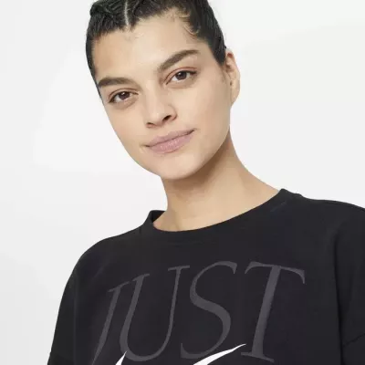 Sweat crop Nike Dri-FIT Get Fit femme noir imprimé Just Do It swoosh blanc DD6130-010