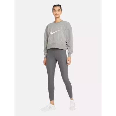 Sweat crop Nike Dri-FIT Get Fit femme gris chiné imprimé Just Do It swoosh blanc DD6130-091