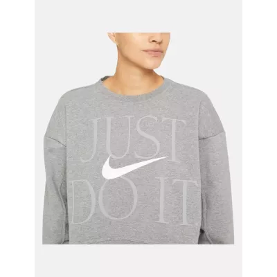 Sweat crop Nike Dri-FIT Get Fit femme gris chiné imprimé Just Do It swoosh blanc DD6130-091