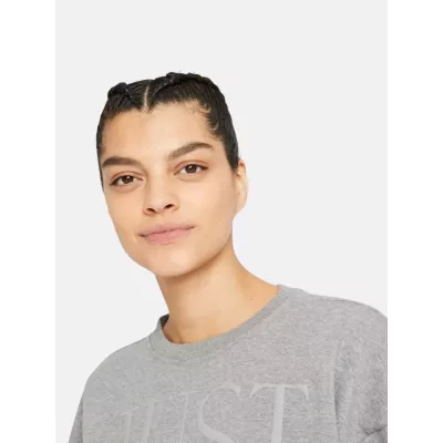 Sweat crop Nike Dri-FIT Get Fit femme gris chiné imprimé Just Do It swoosh blanc DD6130-091
