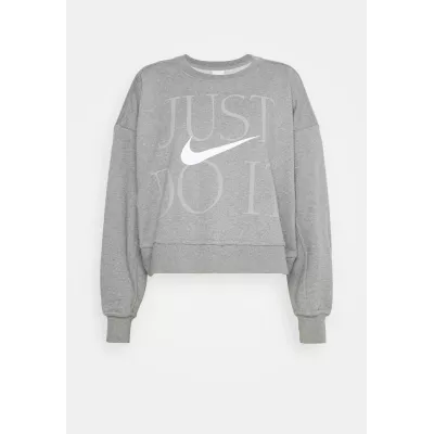 Sweat crop Nike Dri-FIT Get Fit femme gris chiné imprimé Just Do It swoosh blanc DD6130-091