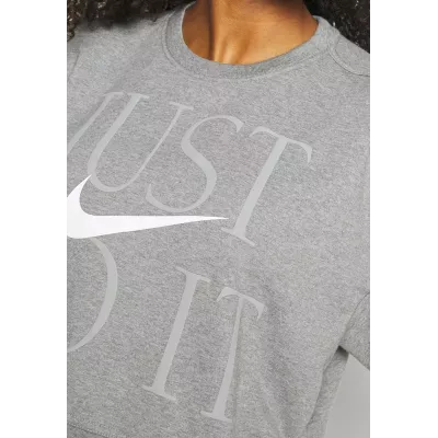 Sweat crop Nike Dri-FIT Get Fit femme gris chiné imprimé Just Do It swoosh blanc DD6130-091