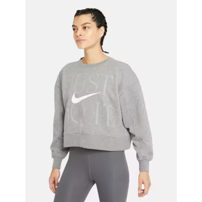 Sweat crop Nike Dri-FIT Get Fit femme gris chiné imprimé Just Do It swoosh blanc DD6130-091