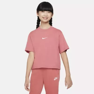 T-shirt crop Nike Sportswear fille rose canyon swoosh blanc centré DH5750-655