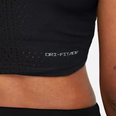 Crop top running Nike Dri-FIT ADV Aeroswift femme noir perforé swoosh blanc DM8728-010