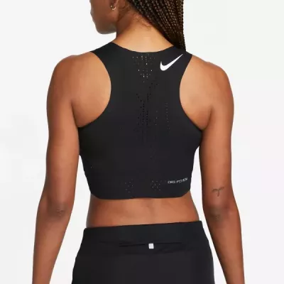 Crop top running Nike Dri-FIT ADV Aeroswift femme noir perforé swoosh blanc DM8728-010