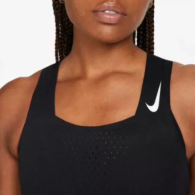 Crop top running Nike Dri-FIT ADV Aeroswift femme noir perforé swoosh blanc DM8728-010