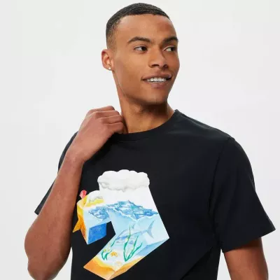 Converse Star Chevron Ocean Tee 10024746-A01 t-shirt graphique coton noir homme imprimé océanique étoile chevron 3D