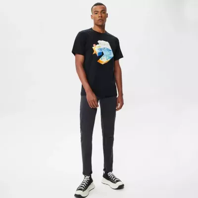Converse Star Chevron Ocean Tee 10024746-A01 t-shirt graphique coton noir homme imprimé océanique étoile chevron 3D