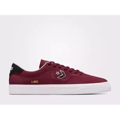 Converse Louie Lopez Pro A06656C sneaker basse 100% daim bordeaux unisexe chevron étoile noir inscription dorée semelle blanche