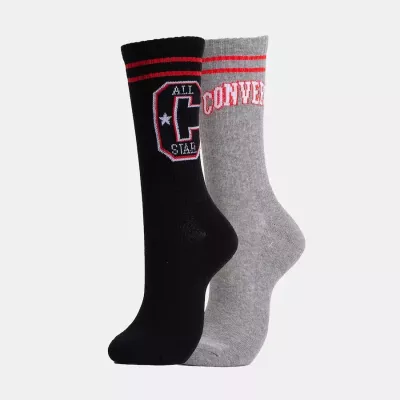 Converse Varsity Crew Half Cushion E1309B lot 2 paires chaussettes montantes unisexes noir gris logo All Star Converse varsity