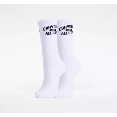 Converse All Star Crew Half Cushion E1310W lot 2 paires chaussettes montantes blanches unisexe logo 1908 noir talon