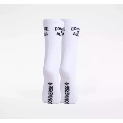 Converse All Star Crew Half Cushion E1310W lot 2 paires chaussettes montantes blanches unisexe logo 1908 noir talon