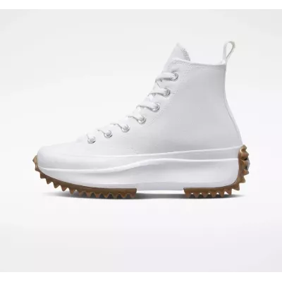 Converse Run Star Hike A01312C sneaker montante plateforme blanche femme semelle dentelée caoutchouc nacré détails dorés