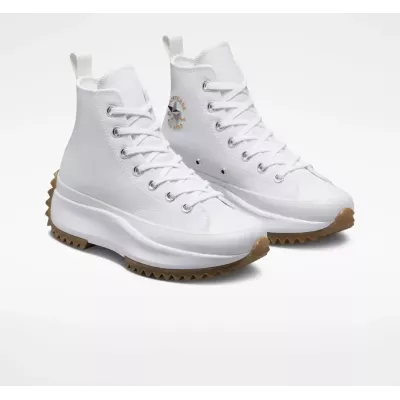 Converse Run Star Hike A01312C sneaker montante plateforme blanche femme semelle dentelée caoutchouc nacré détails dorés