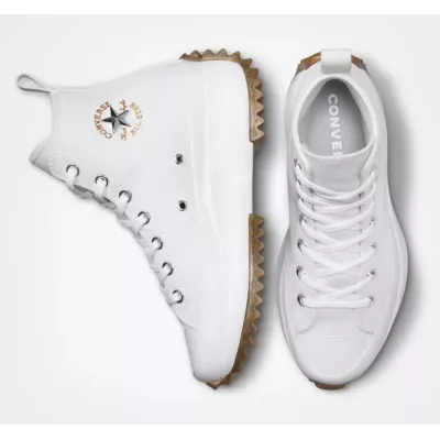 Converse Run Star Hike A01312C sneaker montante plateforme blanche femme semelle dentelée caoutchouc nacré détails dorés