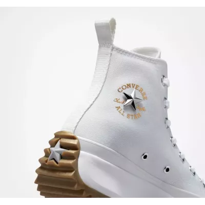 Converse Run Star Hike A01312C sneaker montante plateforme blanche femme semelle dentelée caoutchouc nacré détails dorés