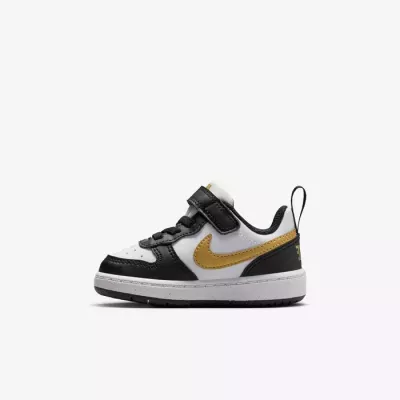 Baskets Nike Court Borough Low Recraft bébé noir blanc et doré DV5458-008