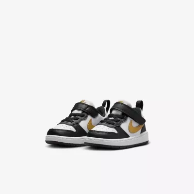 Baskets Nike Court Borough Low Recraft bébé noir blanc et doré DV5458-008