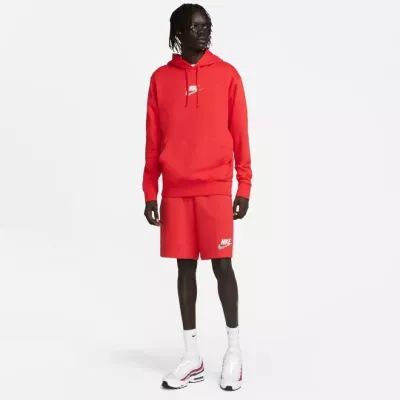 Sweat à capuche Nike Club French Terry FB7788-657 rouge avec logo Futura brodé et tissu éponge français