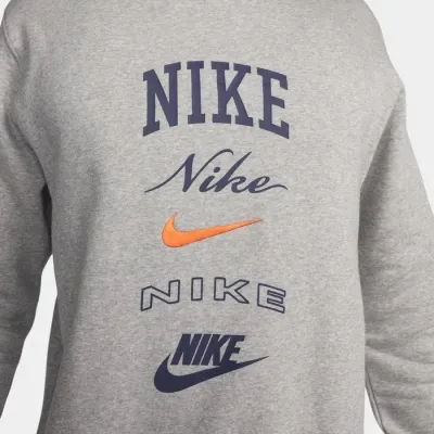 Nike Club Fleece sweat col rond manches longues homme gris chiné multi-logos FN2610-063