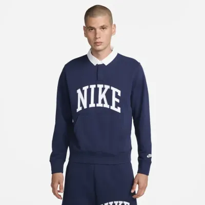 Nike Club Fleece polo manches longues homme bleu marine logo collegiate FN3112-410