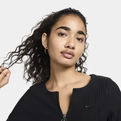 Nike Sportswear Chill Rib cardigan zippé slim côtelé manches longues femme noir FN3682-010