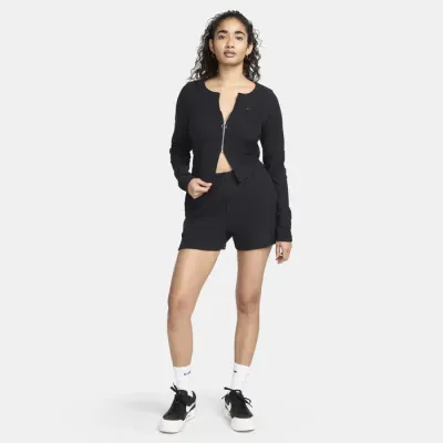 Nike Sportswear Chill Rib cardigan zippé slim côtelé manches longues femme noir FN3682-010