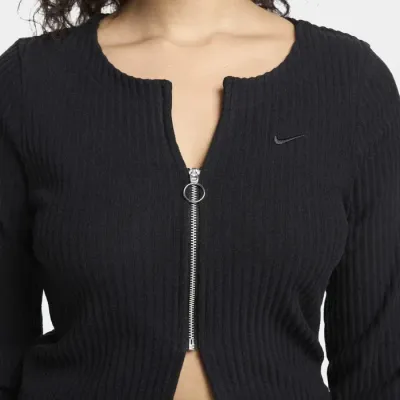 Nike Sportswear Chill Rib cardigan zippé slim côtelé manches longues femme noir FN3682-010