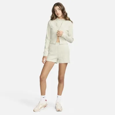 Nike Sportswear Chill Rib cardigan zippé slim côtelé manches longues femme beige FN3682-104