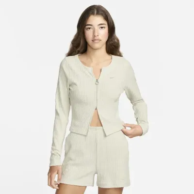 Nike Sportswear Chill Rib cardigan zippé slim côtelé manches longues femme beige FN3682-104
