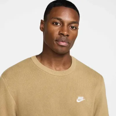 Sweat Nike Club Crew-Neck beige sable pour homme col rond en maille douce et confortable style lifestyle FQ2912-297