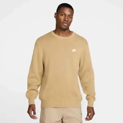 Sweat Nike Club Crew-Neck beige sable pour homme col rond en maille douce et confortable style lifestyle FQ2912-297