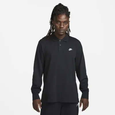 Polo Nike Club manches longues noir pour homme en maille douce et confortable style casual premium FQ3417-010