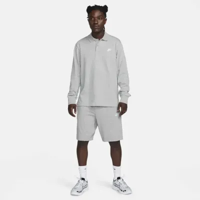 Polo Nike Club manches longues gris chiné pour homme en maille douce et confortable style casual premium FQ3417-063