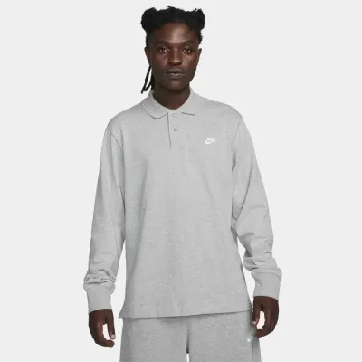 Polo Nike Club manches longues gris chiné pour homme en maille douce et confortable style casual premium FQ3417-063