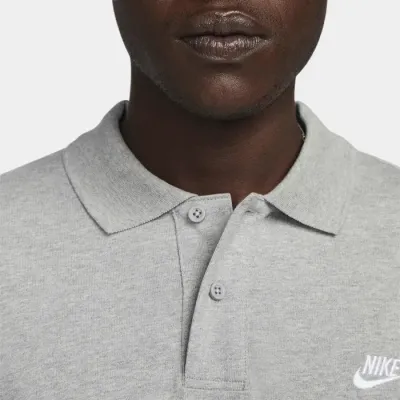 Polo Nike Club manches longues gris chiné pour homme en maille douce et confortable style casual premium FQ3417-063