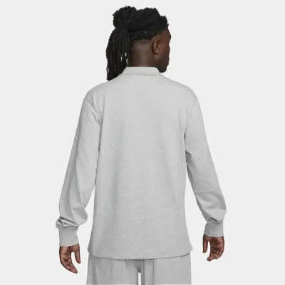 Polo Nike Club manches longues gris chiné pour homme en maille douce et confortable style casual premium FQ3417-063
