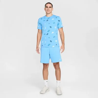 T-shirt Nike Sportswear bleu ciel pour homme avec logos Nike et Just Do It imprimés all-over style streetwear HJ0561-412