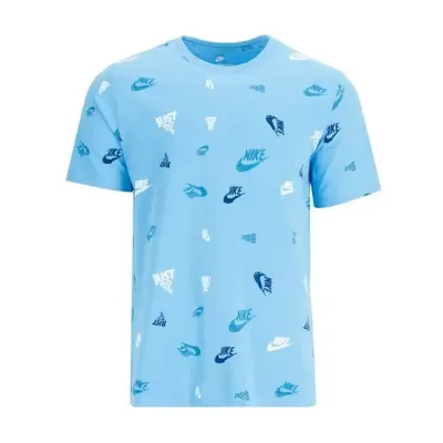T-shirt Nike Sportswear bleu ciel pour homme avec logos Nike et Just Do It imprimés all-over style streetwear HJ0561-412
