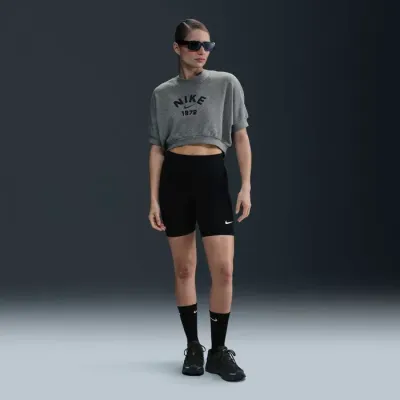 Crop top Nike Sportswear Collection gris chiné pour femme avec logo Nike 1972 brodé coupe courte lifestyle HJ0224-091