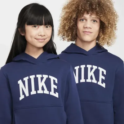 Sweat à capuche Nike Sportswear Club Fleece bleu marine pour enfant unisexe avec logo Nike imprimé style collège HJ3156-410