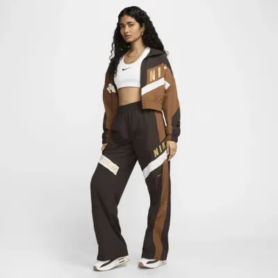 Pantalon Nike Sportswear taille haute marron pour femme avec design colorblock rétro et coupe large tendance HF5957-464