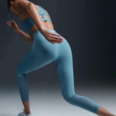 Legging Nike Pro Mid-Rise 7/8 Graphic femme bleu turquoise référence FV7397-464