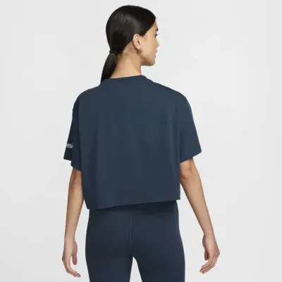 Nike Sportswear crop t-shirt loose manches courtes logo collegiate femme bleu marine FZ2855-478
