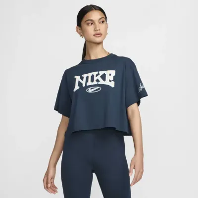 Nike Sportswear crop t-shirt loose manches courtes logo collegiate femme bleu marine FZ2855-478