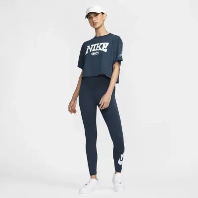 Nike Sportswear crop t-shirt loose manches courtes logo collegiate femme bleu marine FZ2855-478