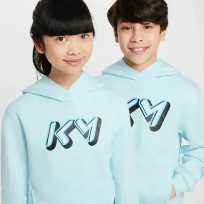 Nike Kylian Mbappé Club Fleece hoodie à capuche enfant logo KM bleu glace FZ5321-474