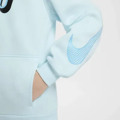 Nike Kylian Mbappé Club Fleece hoodie à capuche enfant logo KM bleu glace FZ5321-474